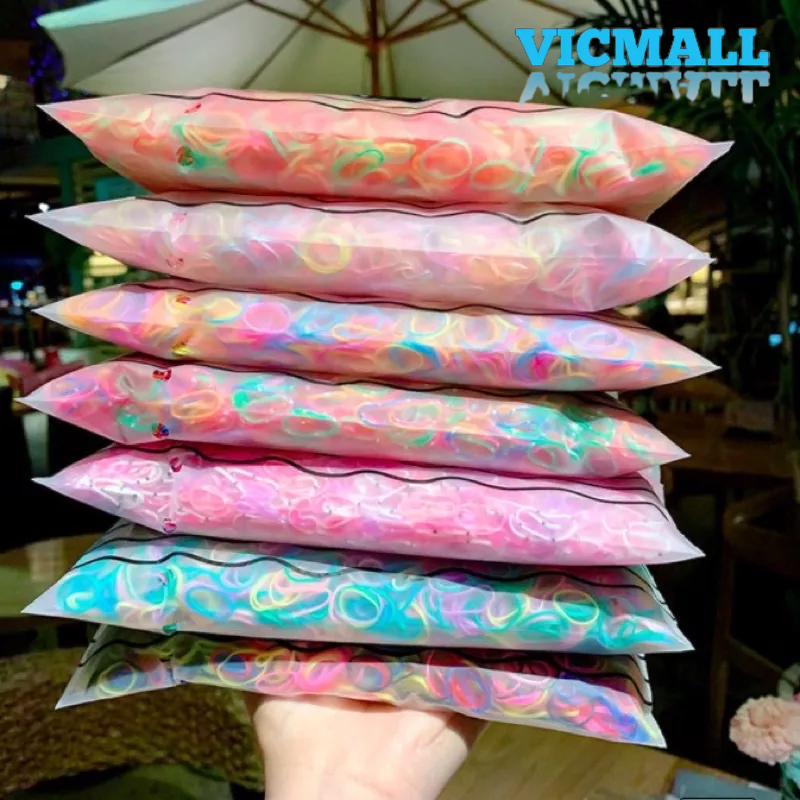 VICMALL - Ikat Rambut karet Korea model polos I Can Swim Isi 100 Pcs + Pouch