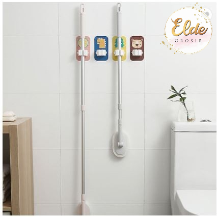 ELDE - Holder Gantungan Hook Sapu karakter dan Pel tanpa Paku Motif Kartun