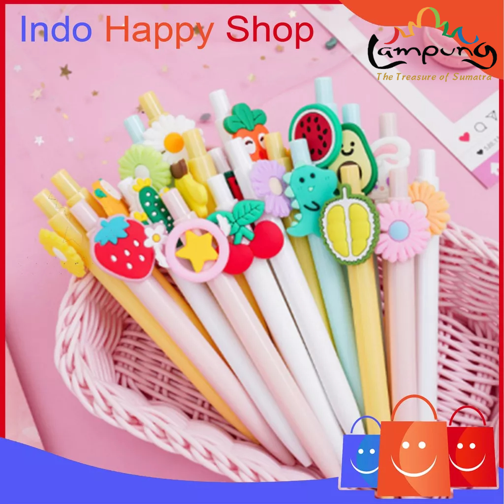 ⭐️𝐈𝐇𝐒 𝟎𝟏𝟕 𝐋𝐚𝐦𝐩𝐮𝐧𝐠⭐️Pulpen Karakter Kartun Buah Pena Gel Motif Karakter Lucu Pen Cute Student Japanese