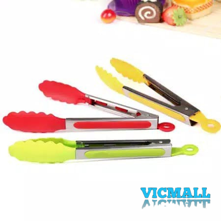 VICMALL - CAPITAN / PENCAPIT MAKANAN KUE / FOOD TONGS STAINLESS + SILICON