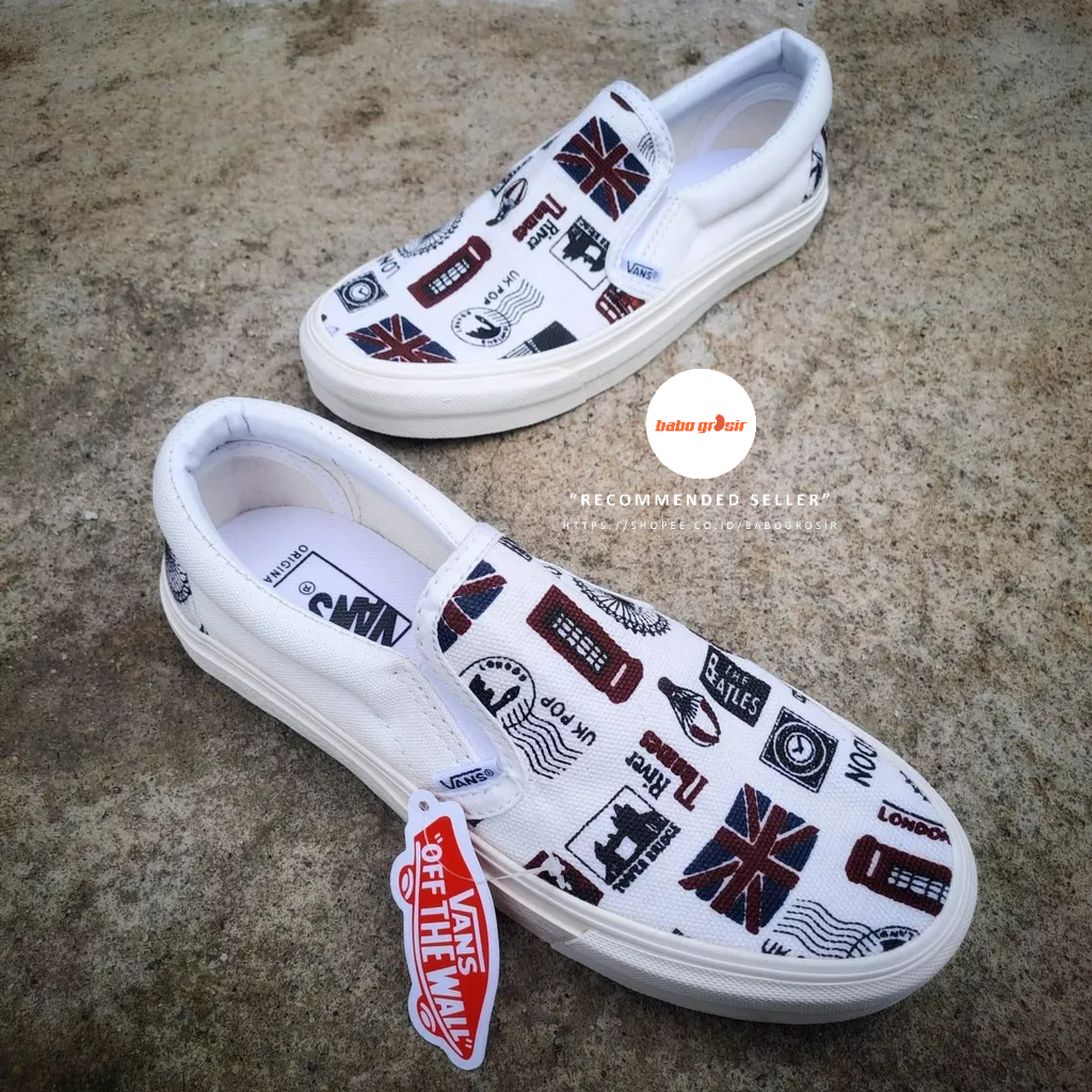 PROMO Sepatu Slip On Wanita dan Pria | Vans Slip On London The Beatles Premium Import Quality, Include Box, Upper Kanvas, Waffle DT Anti Slip, Tag Made in China, Harga Termurah