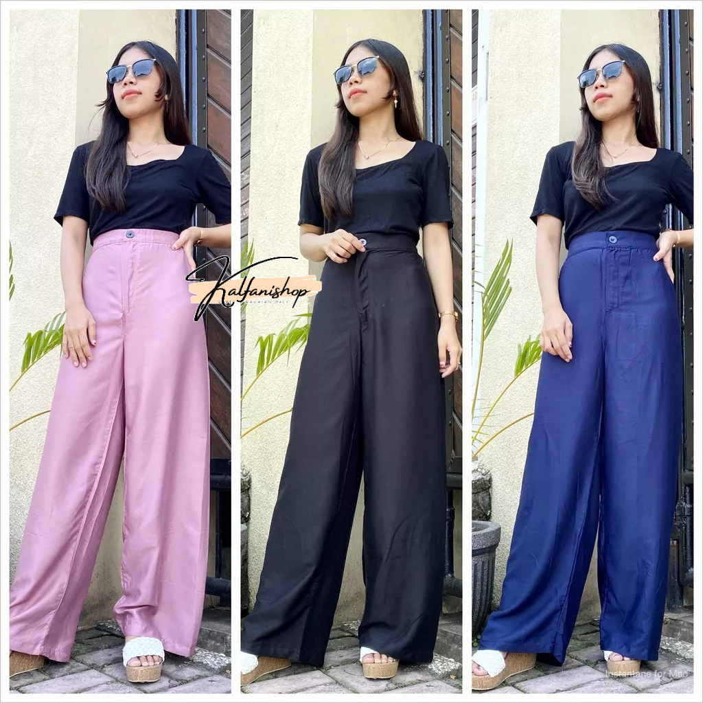 Celana Kulot Highwaist Polos Rayon