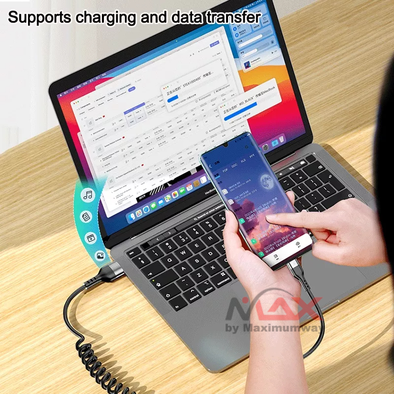 USLION Kabel Charger HP USB Type C Fast Charging 66W 5A Data transfer Cable Mobil Motor Spring Pull Telescopic Fast Charging Cable For Xiaomi Redmi Samsung OPPO Huawei Car USB C Data Cable PD Fast Fast Charging Cable for Android Phone Accessories