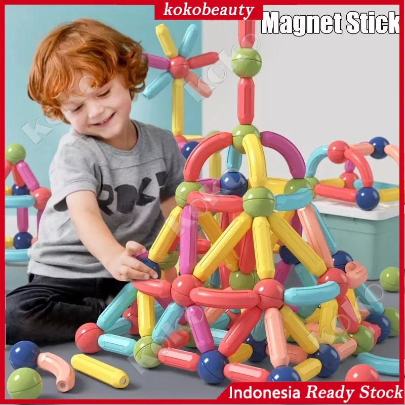 【Penjual Lokal】Puzzle Magnetik Tongkat &amp; Bola Mainan Pendidikan Awal Pengembangan Intelektual Montessori Dirakit Magnet Blok Bangunan