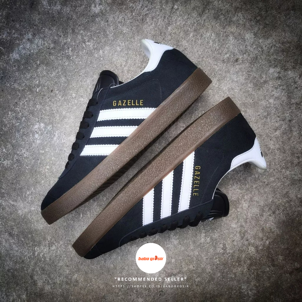 PROMO Sepatu Sneakers Murah | Adidas Gazelle Black White GUM Premium TOP Quality, Bahan Kulit Suede ASLI, Harga Termurah