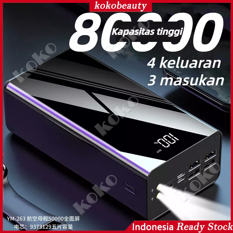 【Penjual Lokal】(COD) 80000 mAh ultra-large capacity charging treasure display mobile power