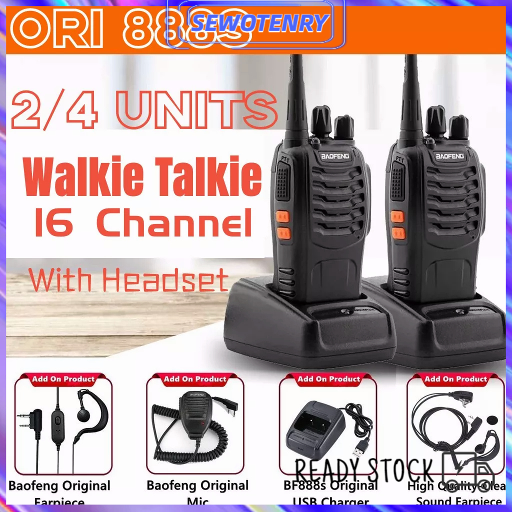 【2/4 Units】ORI BF-888S Walkie Talkie HT Handy Talky Talkie /2 Way Radio Walkie Talkies Set Recharge With Earpieces Jarak Jauh ASLI