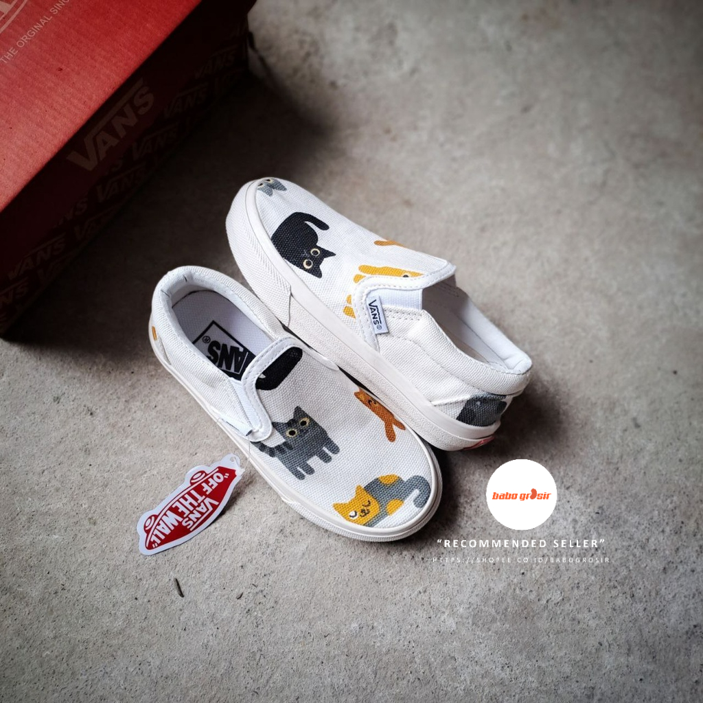 BEST QUALITY! PROMO Sepatu Anak Vans Slip On KIDS Motif Kucing Import Premium, Upper Kanvas, Waffle DT, Tapak Gum Outsole Anti Slip, Tag Made in China, Harga Termurah