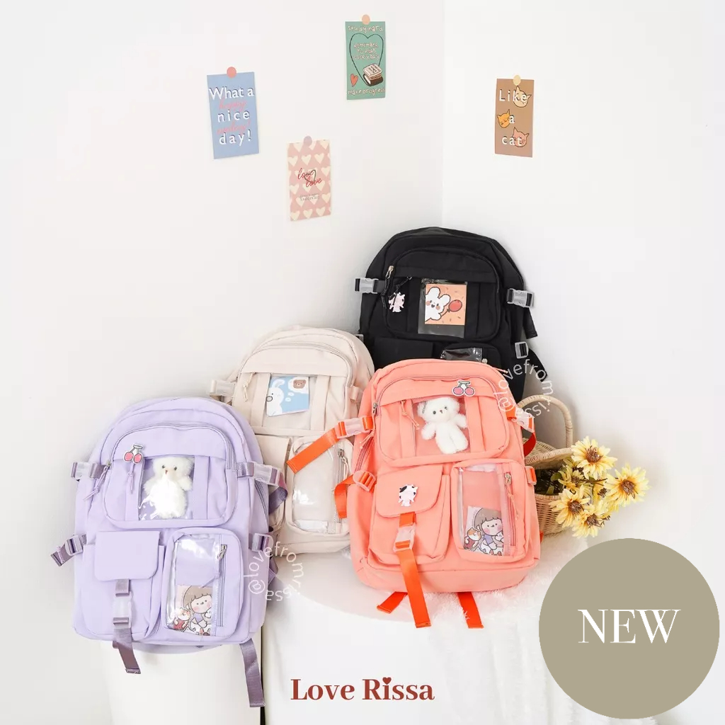 Ransel Felicia Backpack Colorful Ransel Pastel Color Korean Style Tas Wanita Kekinian Tas Laptop Waterproof Bag Tas Sekolah Ransel Wanita Travelling Love Rissa