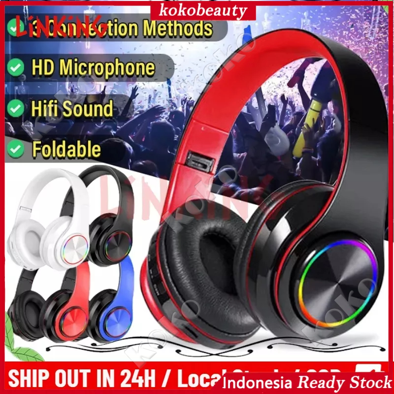 COD B39 Headphone Bluetooth Headset Musik Gaming dengan Lampu LED dan Mic Suara HIFI Bass Mantap