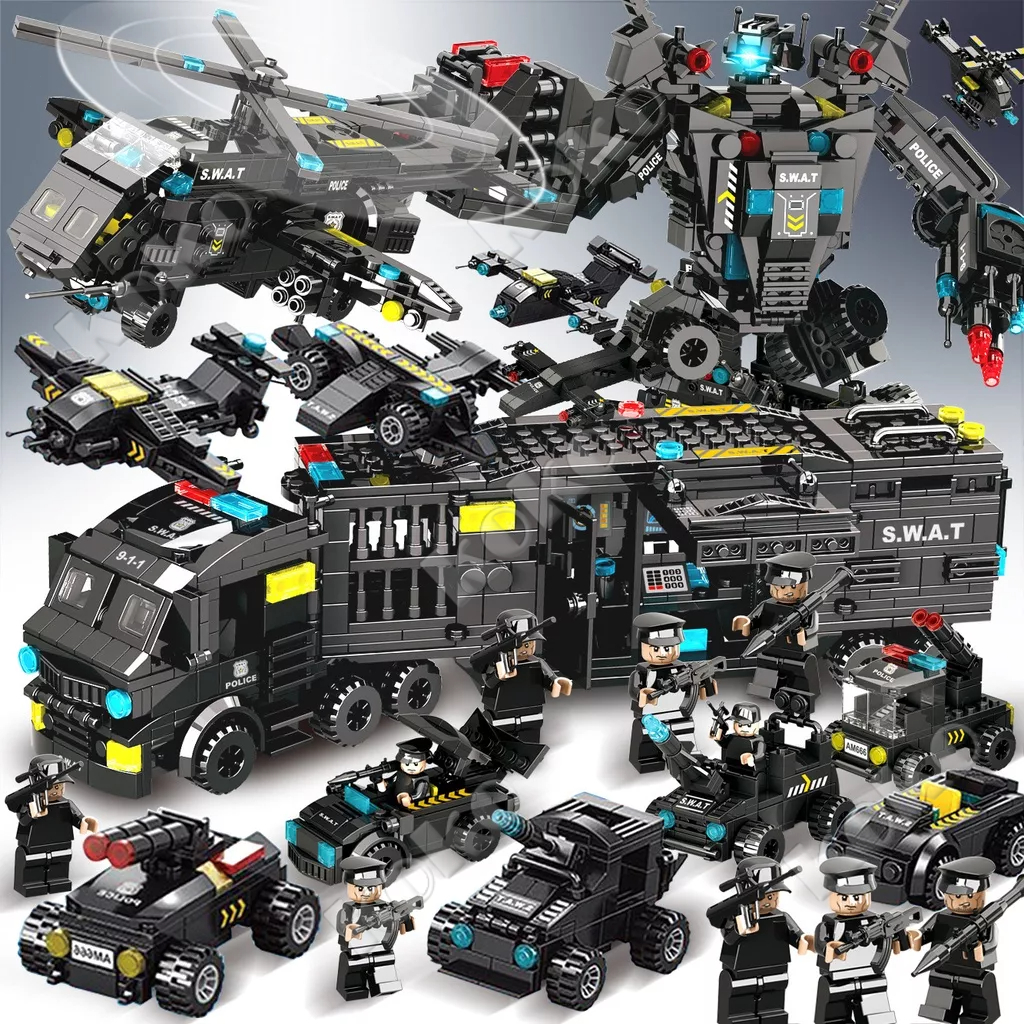 【Penjual Lokal】1000pcs Kompatibel Dengan 8in1 SWAT Robot Helikopter Partikel Kecil Blok Bangunan Model Mainan Rakitan Anak