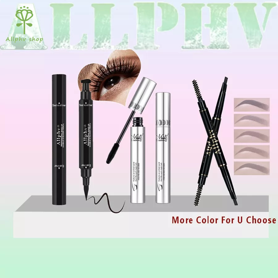 【 Baru】ALLPHV Pensil Alis 2 in 1 Eyebrow &amp; Eyeliner Makeup Mascara Eyelashes Long Lasting Waterproof Beauty Sets