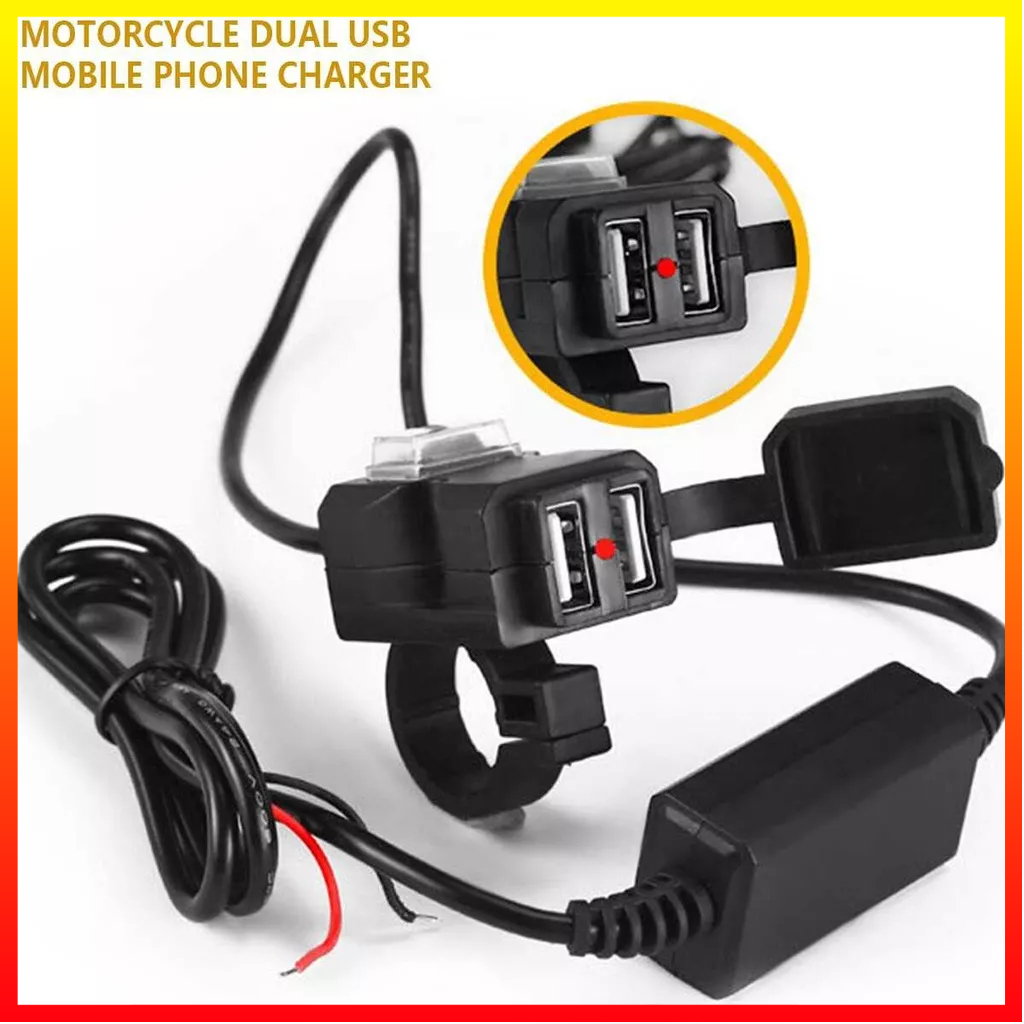 Pengisi Daya Charger Ponsel USB Ganda Sepeda Motor Mobil 5V 2A Pengisian Cepat Tahan Air Silicone Cover Xiaoman CD-3238 - 7CRS39BK