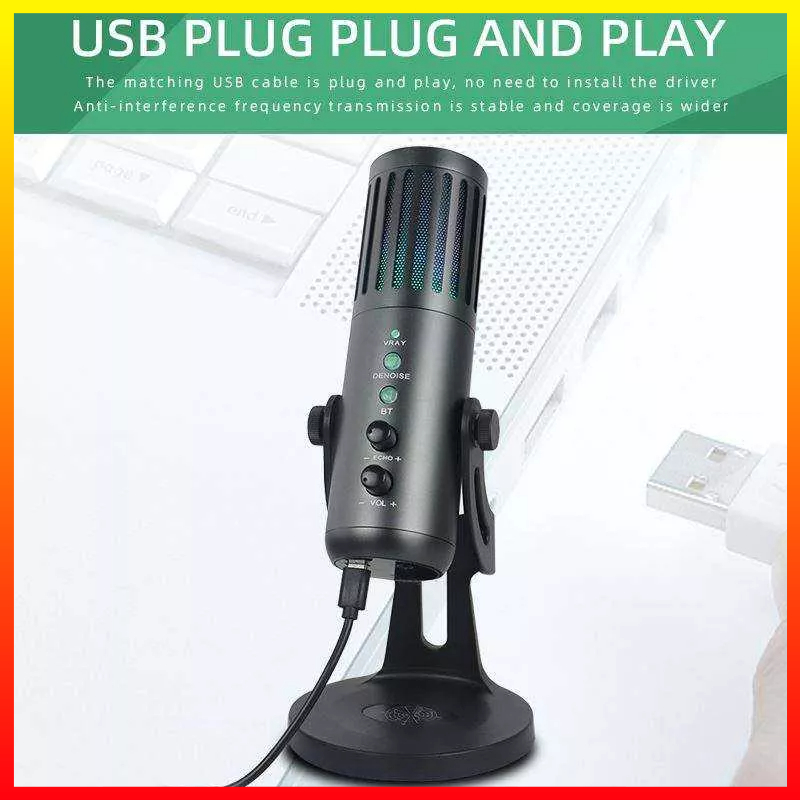 Mikrofon Kondensor Profesional RGB USB Komputer Desktop Seluler Rekaman Gaming Live Streaming LEIMIC W-900 - 7CSK1DBK