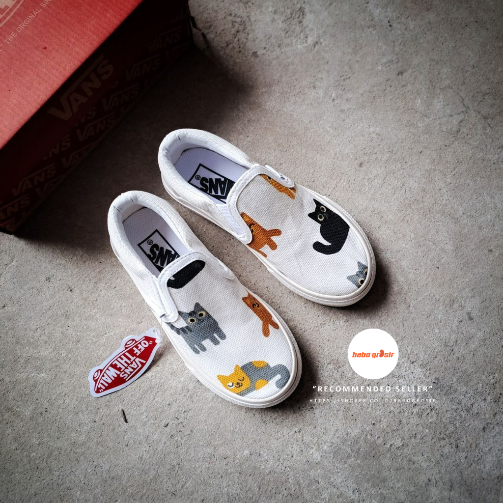 BEST QUALITY! PROMO Sepatu Anak Vans Slip On KIDS Motif Kucing Import Premium, Upper Kanvas, Waffle DT, Tapak Gum Outsole Anti Slip, Tag Made in China, Harga Termurah