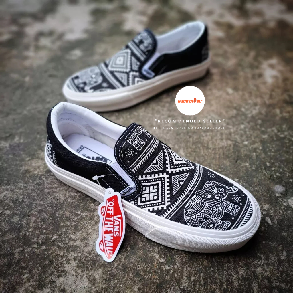 PROMO Sepatu Slip On Pria Wanita | Vans Slip On Ethnic Elephant Premium Import Quality Include Box, Upper Kanvas, Waffle DT Anti Slip, Tag Made in China. Harga Termurah