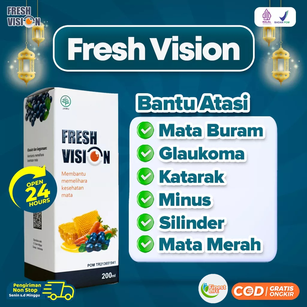 Paket Mata Sehat - 2 Botol Fresh Vision - Multivitamin Mata Ampuh Atasi Masalah Minus Katarak Silinder Cegah Mata Kering Merah Kurangi Peradangan Pencegah Rabun Tajamkan Penglihatan Nutrisi Lihat Tajam Bebas Kacamata Pres Fres fision Tetes Mata Obat Plus