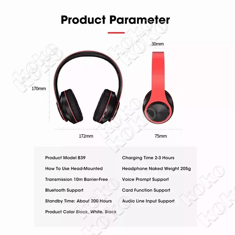 COD B39 Headphone Bluetooth Headset Musik Gaming dengan Lampu LED dan Mic Suara HIFI Bass Mantap