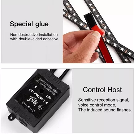 JIAMEN Lampu Interior Mobil Plus Remote Bisa Mode Disco ikut Beat Musik 72 LED Strip Flexible Car Light Cigarette Plug 8 Color warna Infitary Car LED Ambient Light With USB Neon Mood Music Control RGB Auto Interior Decorative Atmosphere Lighting