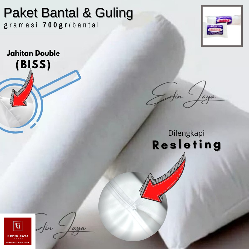 set bantal guling tidur polos putih dewasa empuk murah kualitas hotel dacron silikon Manna