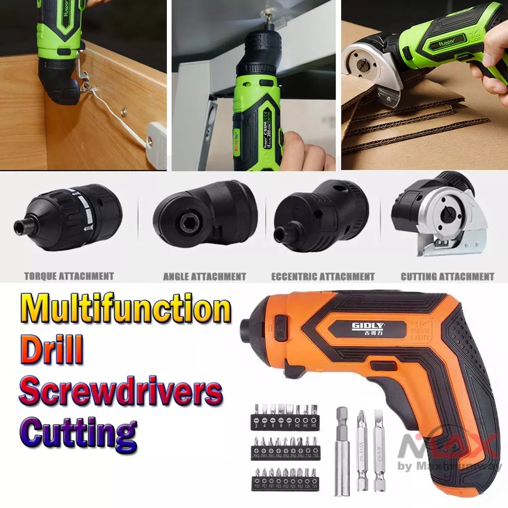 GIDLY Bor Obeng Cordless Elektrik Accesories lengkap plus Cutter Power Electric Precision Drill Rech