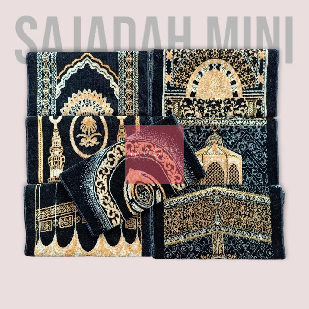 SAJADAH MINI ANAK KHUSUS HITAM MOTIF KISWAH UK 35×60 BULU HALUS