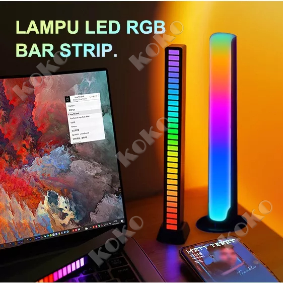 【Penjual Lokal】Lampu ambient mobil portabel Lampu LED RGB Bar Strip Spectrum Audio Indicator Music Sound Control Harga Per 1 Pcs