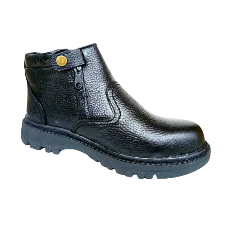 MANDIENS Sepatu Safety Pria Kulit Asli Ujung Besi model Boot Resleting Tanpa Tali Berkualitas Branded Merk Boyken KR04  - Sepatu Safety Proyek - Sepatu Kitchen Anti Licin