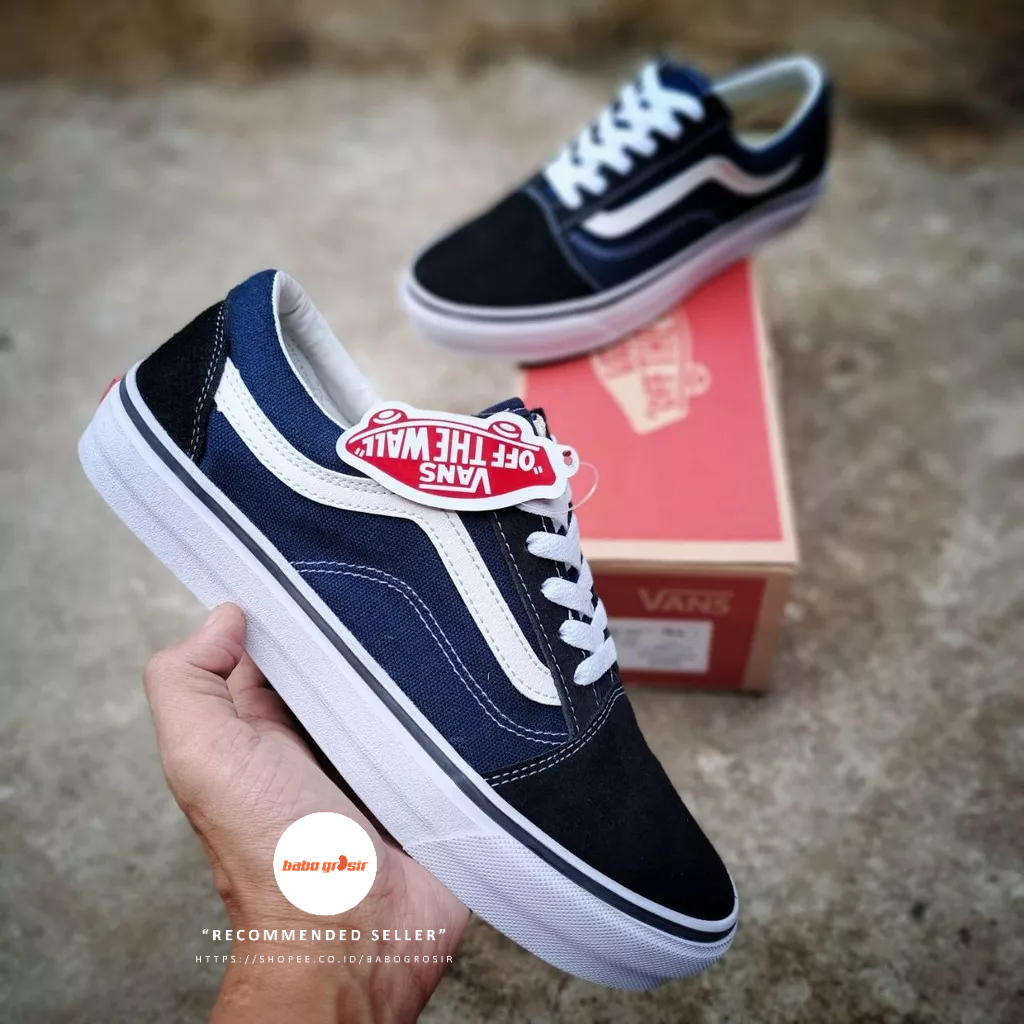 PROMO Sepatu Sneakers Pria Wanita | Vans Oldskool Classic Navy Black Premium Import Quality Include Box, Upper Suede Leather + Kanvas, Waffle DT Anti Slip, Tag Made in China, Harga Termurah