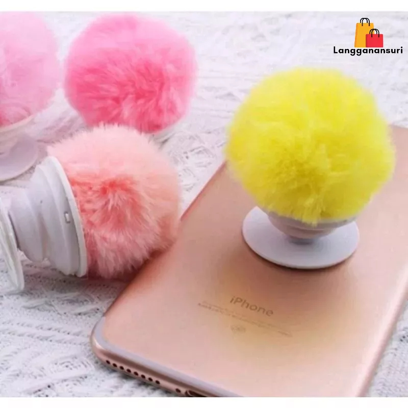 Penyangga HP Bulu Penyangga HP PomPom Pop Socket HP Penyangga HP Asthetic Penyangga HP Lucu