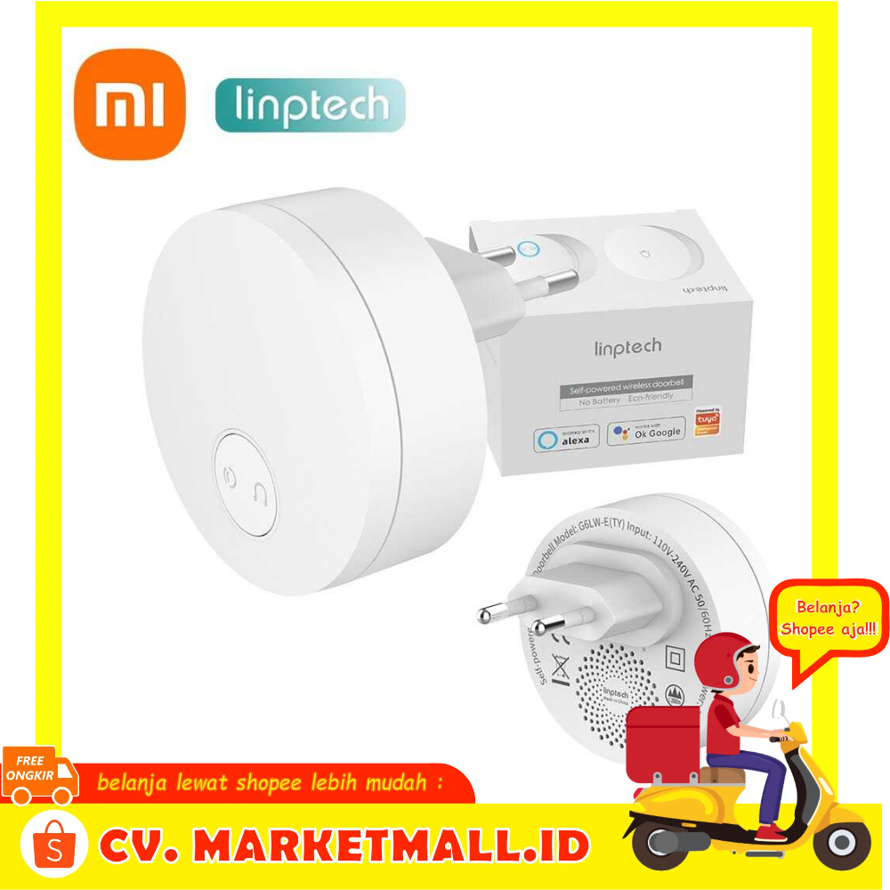 Bel Pintu Nirkabel Wi-Fi Mandiri Ruang Kelas Kompatibel Alexa Smart Doorbell Kinetic Energy Linptech G6LW-E - AHHA01WH