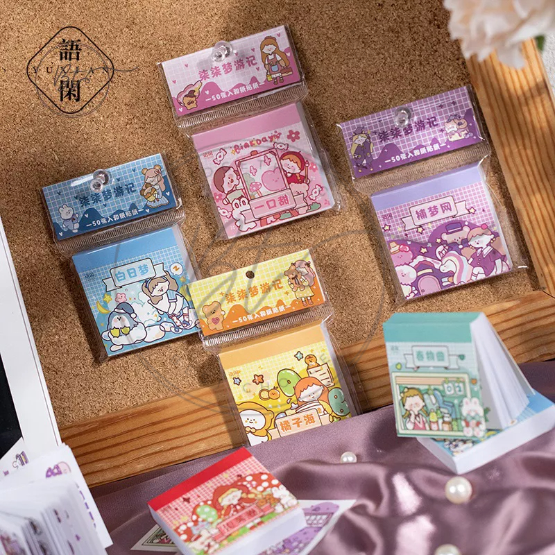 

[B058] 50pcs Cute Kawaii Japanese Sticky Pads Korea Stationery Supplies Stickers Bullet Journal Scrapbooking Label Stickers