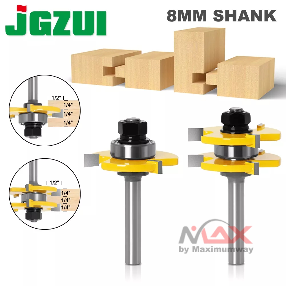 JGZUI Set 2pcs Mata Bor Coak kayu sambung dua papan kayu akurat sambungan lurus Drill Bit Tongue & G