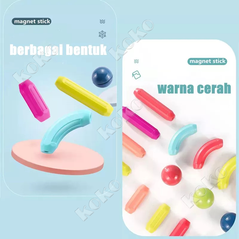 【Penjual Lokal】Puzzle Magnetik Tongkat &amp; Bola Mainan Pendidikan Awal Pengembangan Intelektual Montessori Dirakit Magnet Blok Bangunan