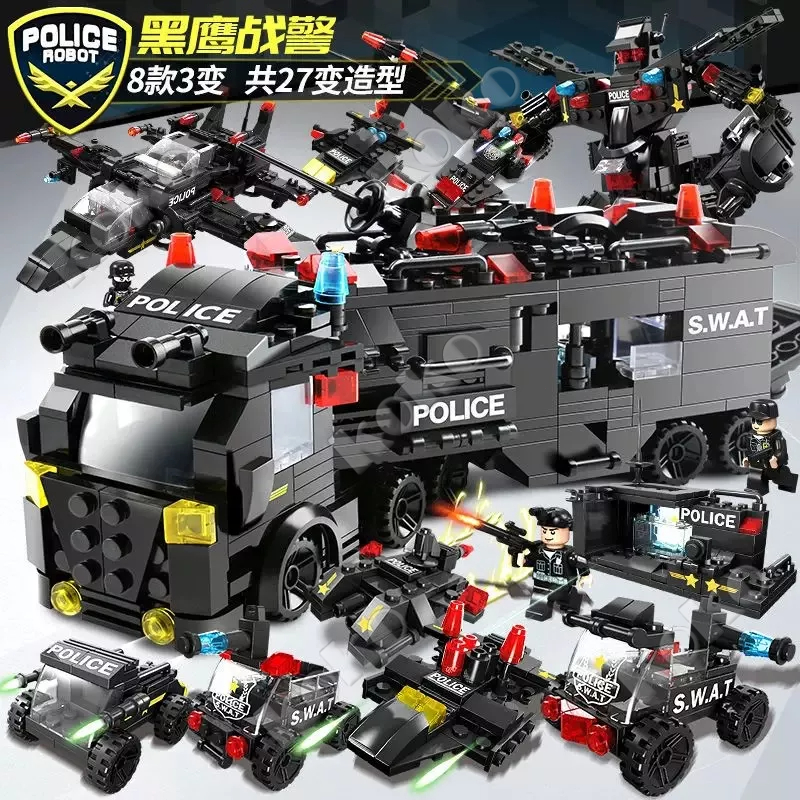 【Penjual Lokal】1000pcs Kompatibel Dengan 8in1 SWAT Robot Helikopter Partikel Kecil Blok Bangunan Model Mainan Rakitan Anak