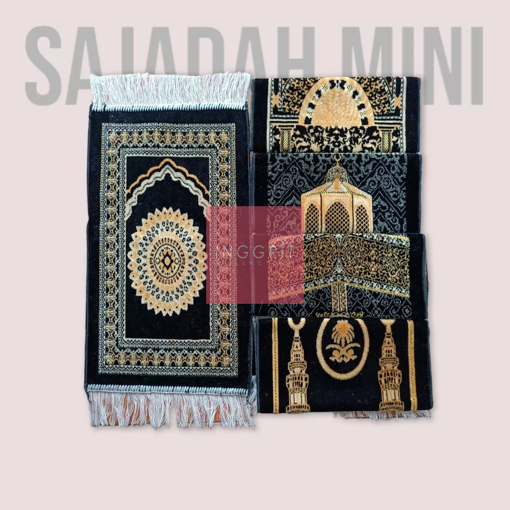 SAJADAH MINI ANAK KHUSUS HITAM MOTIF KISWAH UK 35×60 BULU HALUS