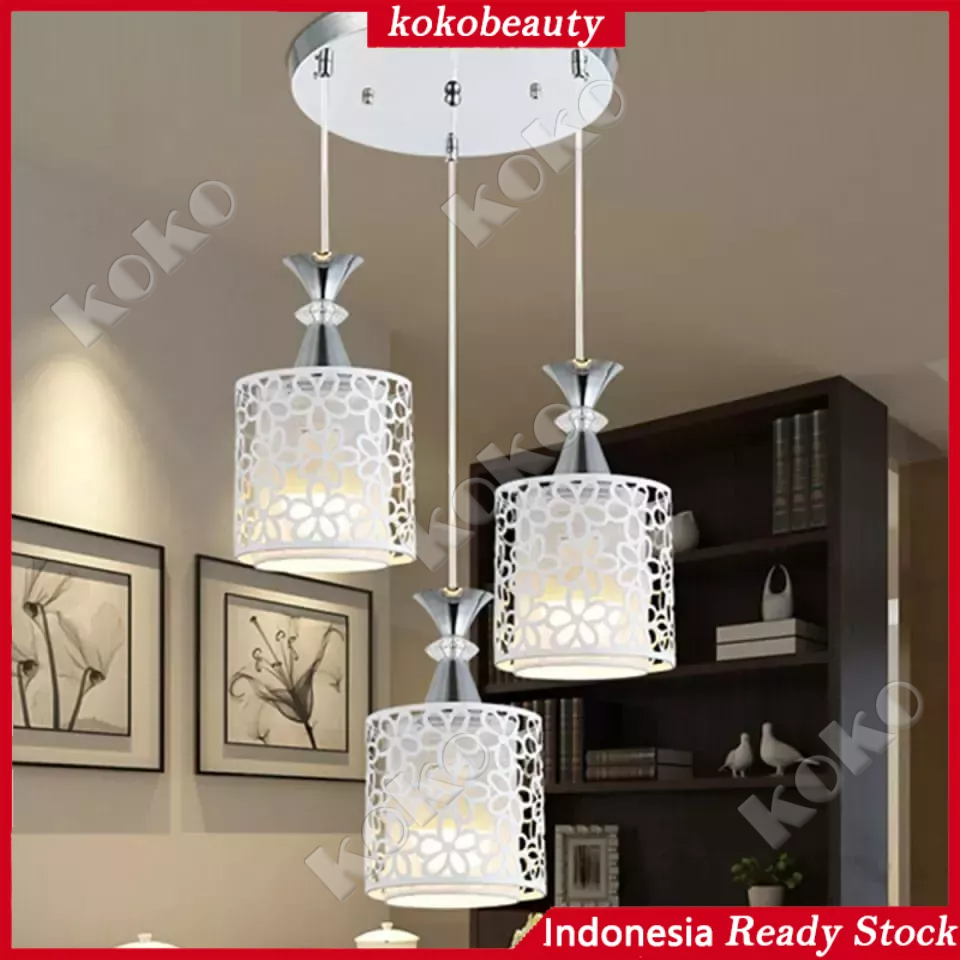 【Penjual Lokal】Lampu Hias LED Gantung Mewah Motif Bunga / Lampu Hias Gantung Langit langit kristal kotak lampu langit langit bundar kristal modern