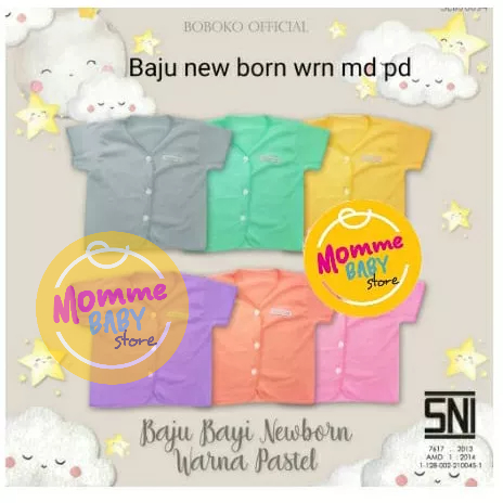 Baju Bayi BOBOKO NEWBORN 0-6 Bulan Katun Adem Baju Kancing Panjang Pendek Kutung Celana Pop Popok Tali Baju Oblong Pendek Warna Pastel