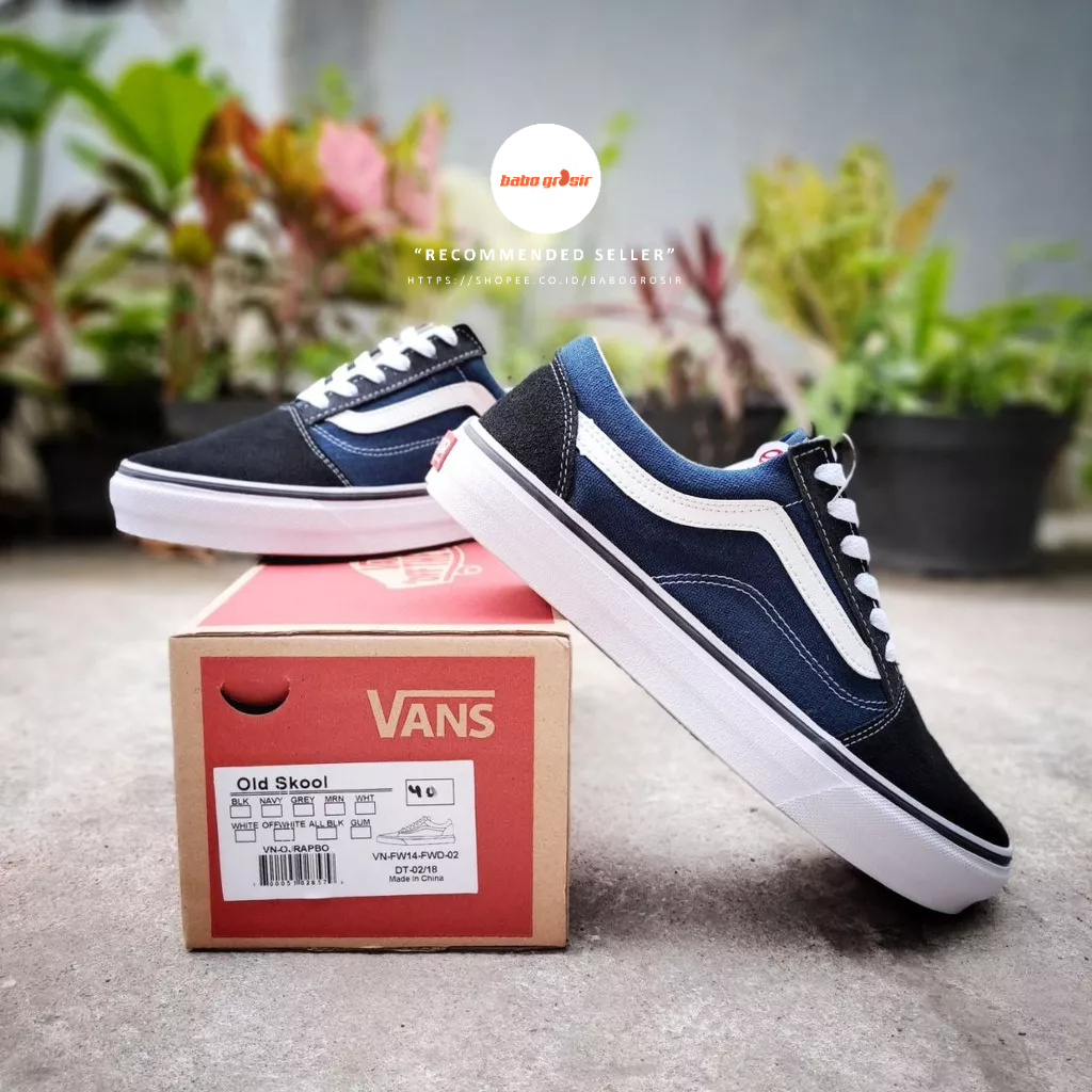 PROMO Sepatu Sneakers Pria Wanita | Vans Oldskool Classic Navy Black Premium Import Quality Include Box, Upper Suede Leather + Kanvas, Waffle DT Anti Slip, Tag Made in China, Harga Termurah