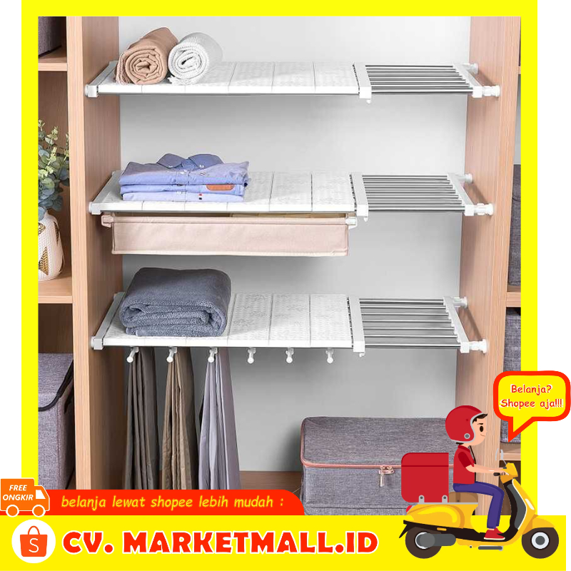 Papan Partisi Penyimpanan Rak Gantung Laci Tambahan Lemari Tanpa Paku Retractable Rack 90x30cm 1PCS - 7RHZLQWH