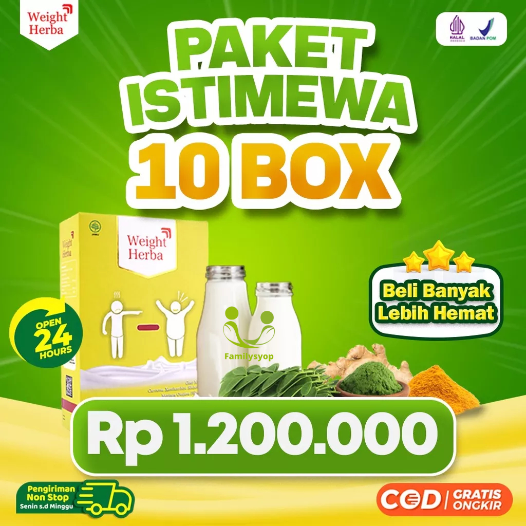 Paket Istimewa 10 Box Weight Herba - Susu Penambah Nafsu Makan Penggemuk Badan Penambah Kalori Lancarkan Saluran Pencernaan Penambah Protein Tubuh