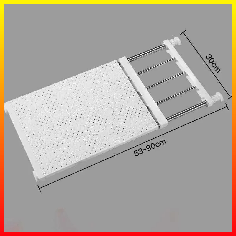 Papan Partisi Penyimpanan Rak Gantung Laci Tambahan Lemari Tanpa Paku Retractable Rack 90x30cm 1PCS - 7RHZLQWH