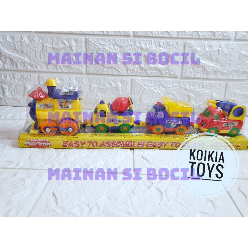 Mainan anak kendaraan kereta api tanpa rel dengan sambungan magnet