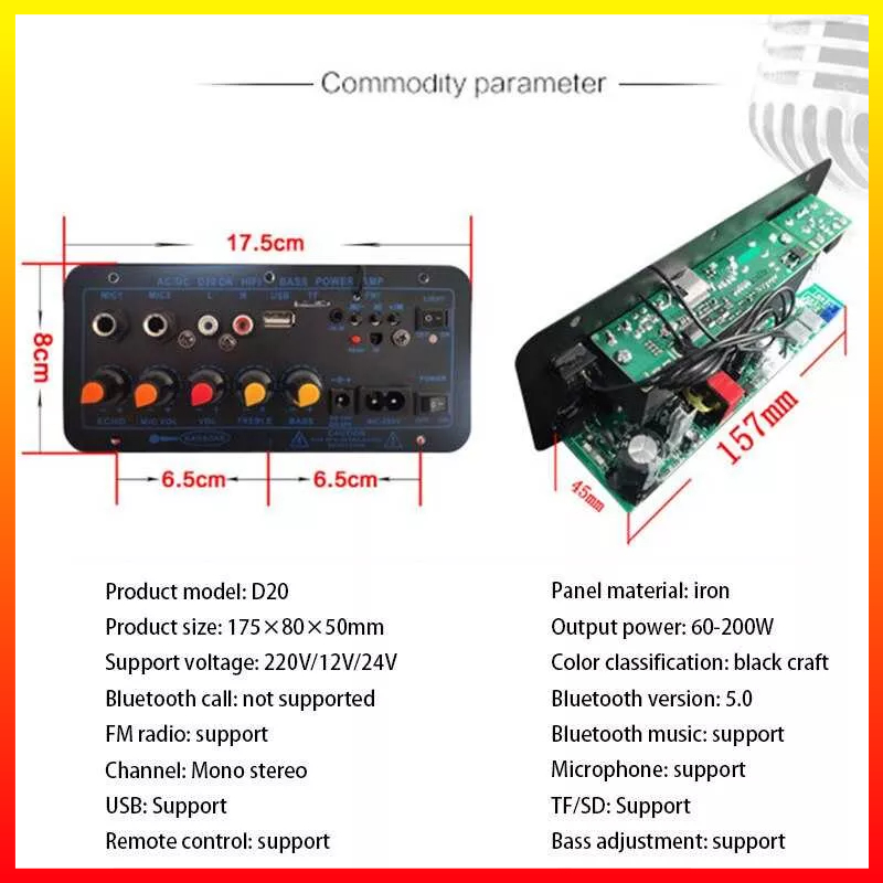 Papan Penguat Stereo BT Digital Subwoofer Penguat Karaoke Mikrofon Ganda Untuk Speaker 8-12 Inci OK D20 - 7RSKDABK