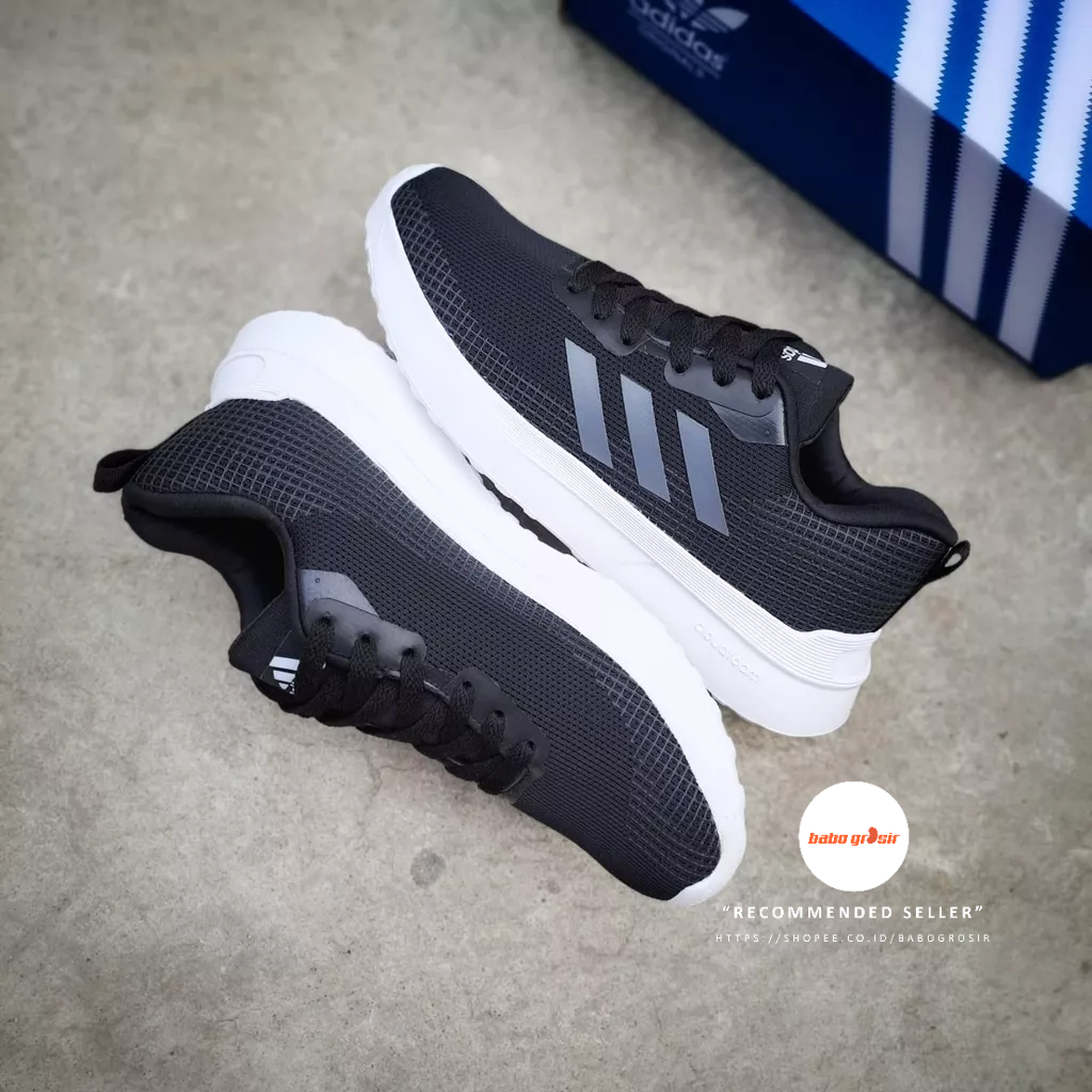 PROMO Sepatu Running Adidas Black Grey Premium Quality Include Box, Harga Termurah, Kualitas Mewah, Terjamin