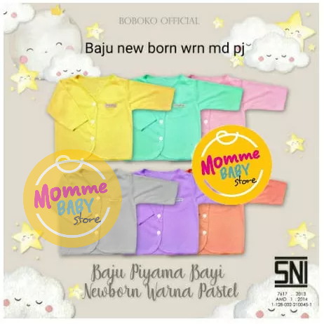 Baju Bayi BOBOKO NEWBORN 0-6 Bulan Katun Adem Baju Kancing Panjang Pendek Kutung Celana Pop Popok Tali Baju Oblong Pendek Warna Pastel