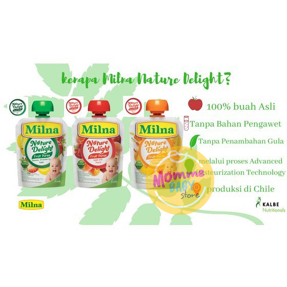 Milna Nature Delight Fruit Puree 80g / Sari buah makanan bayi Baby Bayi MPASI