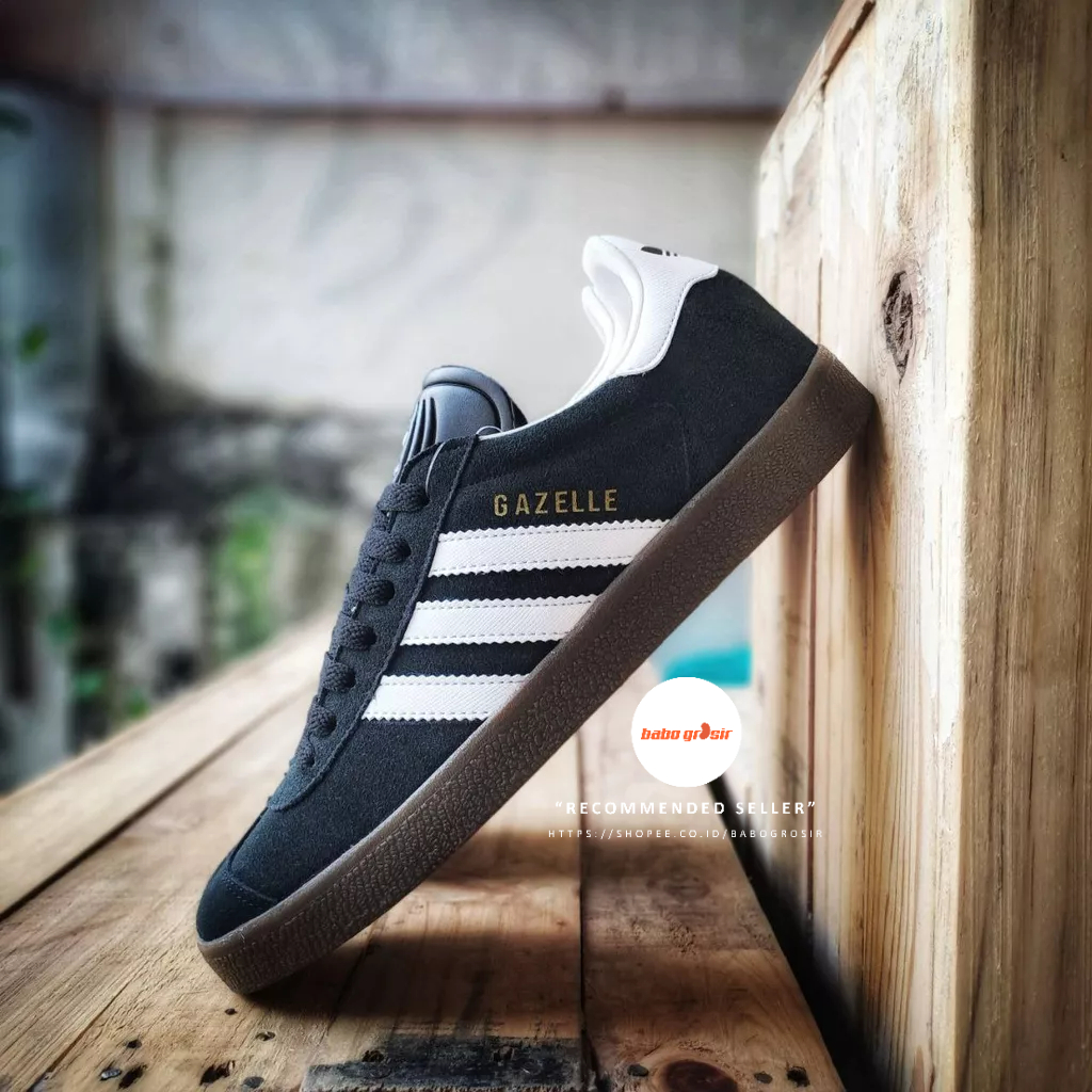 PROMO Sepatu Sneakers Murah | Adidas Gazelle Black White GUM Premium TOP Quality, Bahan Kulit Suede ASLI, Harga Termurah