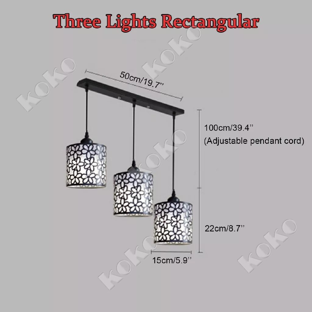 【Penjual Lokal】 3 Lampu Gantung LED Minimalis 3 in 1 Modern Bentuk Kelopak untuk Dekorasi Ruang Makan Hitam