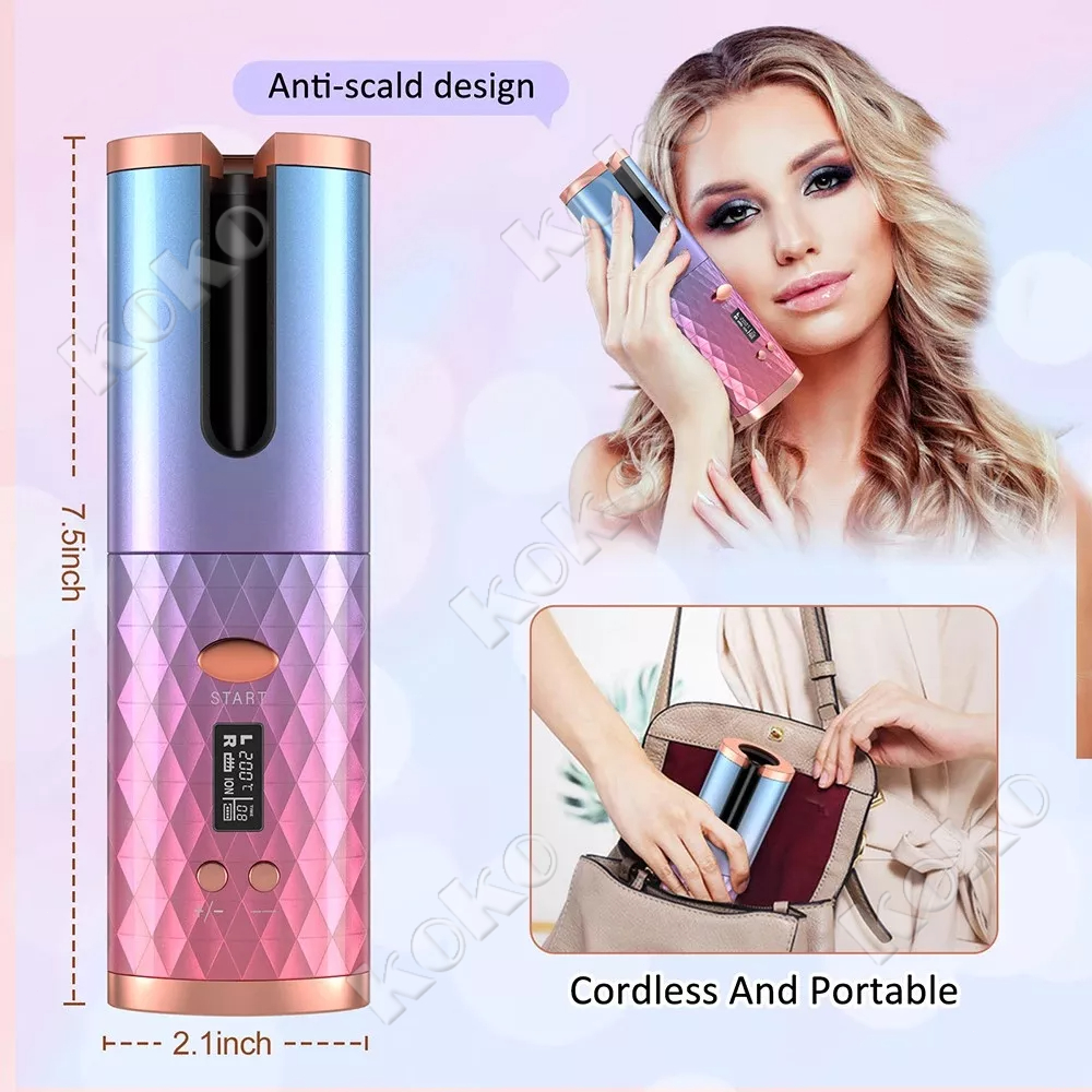 【Penjual Lokal】Cordless Automatic Hair Curler /Set Alat Pengeriting Rambut Wireless Otomatis Tanpa Kabel Usb Rechargeable Gaya